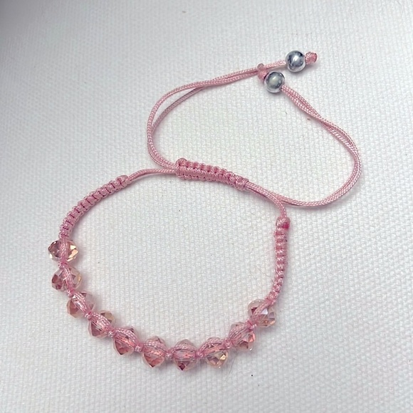 Pink Crystal Ball Bead Macrame Bracelet - Picture 3 of 6